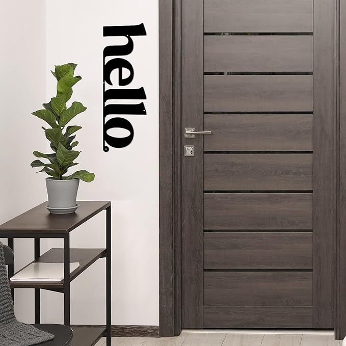 Vineland Metal Wall Art, Large Black Hello Sign Sculpture, 23.6 x 7.6 Inches, Minimalist Design, Indoor&Outdoor Hanging Decor, Matte Finish