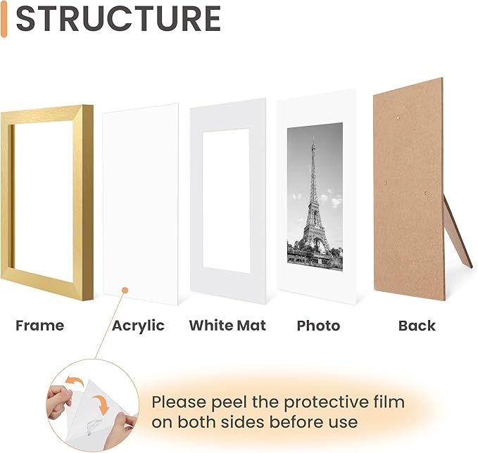 upsimples 4x6 Picture Frame Set of 10, Display Pictures 3.5x5 with Mat or 4x6 Without, Multi Photo Frames Collage for Wall or Tabletop Display, Gold