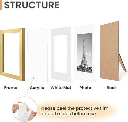 upsimples 4x6 Picture Frame Set of 10, Display Pictures 3.5x5 with Mat or 4x6 Without, Multi Photo Frames Collage for Wall or Tabletop Display, Gold