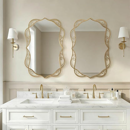 Besdomus Vintage Gold Bathroom Mirror: 24"x36" Scalloped Modern Large Bathroom Vanity Mirrors for Over Sink - Farmhouse Decorative Vertical or Horizontal Hanging for Living Room/Fireplace/Bathroom
