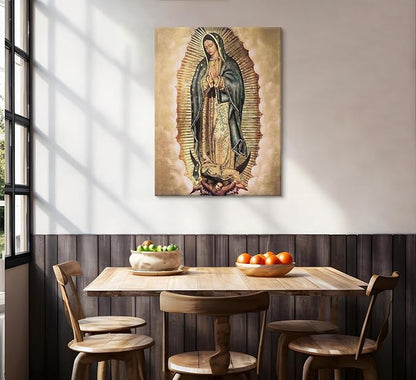 Our Lady of Guadalupe Portrait Canvas Wall Art Painting Picture Wall Decor Religion Catholic Poster Print Artwork for Altar Bedroom 16x24 in