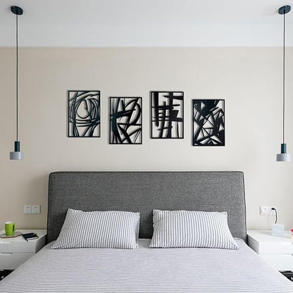 OYEFLY 4 Pack Abstract Metal Wall Art,Minimalist Art Decoration for Living Room Bedroom Bathroom Study (Black, 9.4 x 6.5inch)