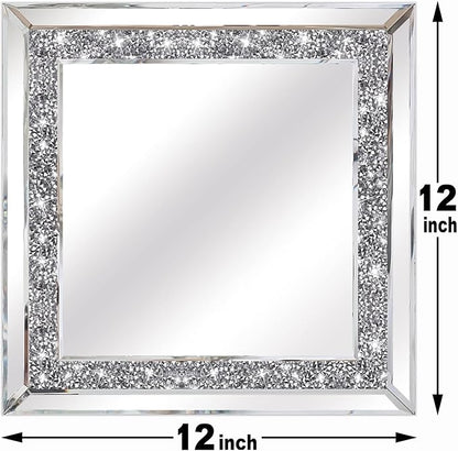 ZOLAPI 2PCS Crystal Rhinestone Diamond Wall Mirror.Brilliant Hand-Spliced Glass Mirror.Accent Decorative Mirror for Hallway/Bathroom/Bedroom（12”x12”）