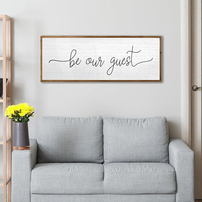 Be Our Guest Wall Decor Sign 40''×15'' Large Rustic Farmhouse Family Guest Room Bedroom Above Bed Vintage Framed Wooden Wall Art Modern Signs Simple Entryway Hanging Decoration (Wood)