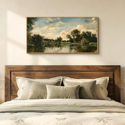 Aryroi Vintage Landscape Framed Canvas Wall Art Set,Rustic Natural Green Trees and Lake Wall Decor,Classic Nature Scenic French Country Forest Artwork for Living Room,Bedroom,Farmhouse-40 x20 x1