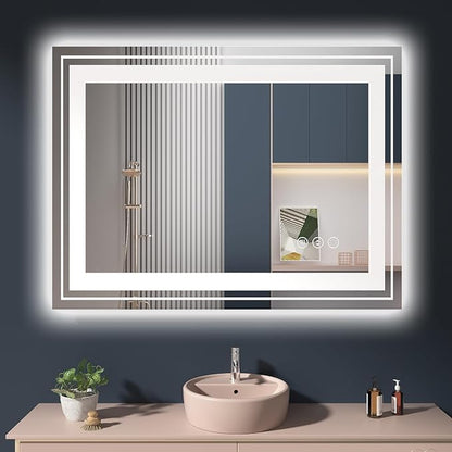Snowdool LED Bathroom Mirror, 40"X30" with Front and Backlit, Anti-Fog, Bathroom Vanity Mirror for Wall, Memory Function, Stepless Dimmable, Tempered Glass (Horizontal/Vertical)