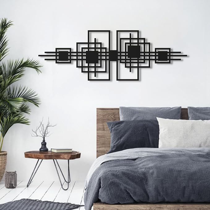 Cadeali Metal Abstract and Geometric Wall Decor, Metal Line Art Wall Decor, Abstract Minimalist Art, Modern Art, Indoor Outdoor Living Room, Bedroom,Office Hangings (29"x9"|76x25cm, Gold)