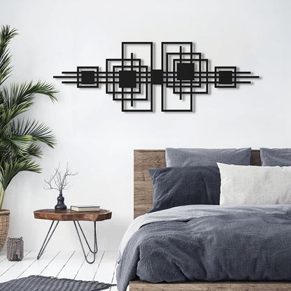 Cadeali Metal Abstract and Geometric Wall Decor, Metal Line Art Wall Decor, Abstract Minimalist Art, Modern Art, Indoor Outdoor Living Room, Bedroom,Office Hangings(53"x17"|135x45cm, Black)
