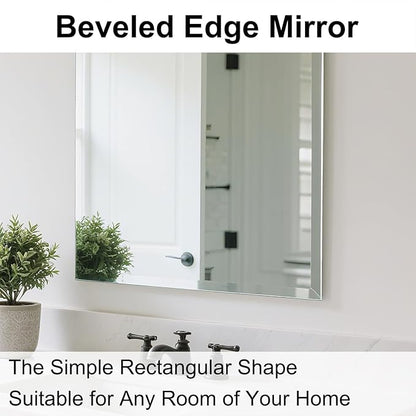 Ruomeng Frameless Mirror for Wall, 55x30 Inch Bathroom Vanity Mirror Farmhouse, Large Rectangle Mirror with Beveled Edge, Tempered Glass, Hangs Horizontally or Vertically