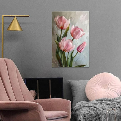 Tulips Wall Art Flowers Pictures Pink Bathroom Decor Modern Spring Floral Paintings Canvas Prints Artwork for Living Room Bedroom Home Decoration Framed