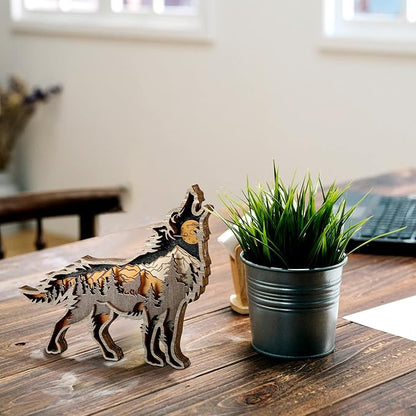 Honoson Forest Animal Rustic Wall Art Decor Wooden Farmhouse Wall Decoration Wooden Animal Decor Wood Forest and Mountain Ornaments for Cabin Bedroom Living Room Decor(Brown,Wolf Style)