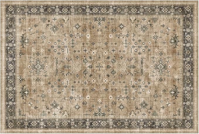 Hazo Haus Washable 2x3 Entry Rug Front Door Indoor, Bohemian Kitchen Floor Rug, Non-Slip & Stain Resistant, Vintage Desert Taupe Sage Farmhouse Floral Décor