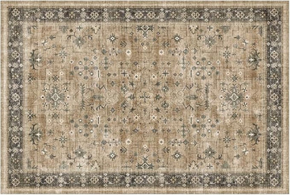 Hazo Haus Washable 2x3 Entry Rug Front Door Indoor, Bohemian Kitchen Floor Rug, Non-Slip & Stain Resistant, Vintage Desert Taupe Sage Farmhouse Floral Décor