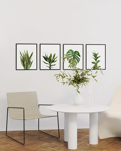 HAUS AND HUES Plant Wall Art - Set of 4 Green Plant Pictures Collection, Botanical Prints, Sage Green Leaves Paintings, Minimalist Wall Décor (16x20, Black Frame)