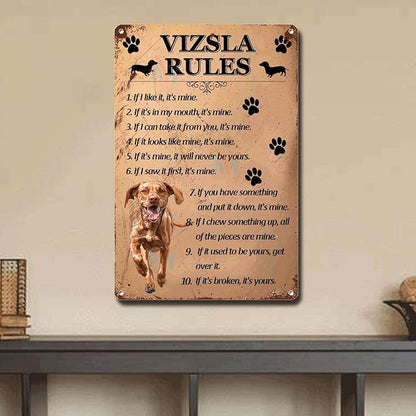 Metal Sign Tin Sign Vintage Wall Art Vizsla Rules Bar Sign for Restaurant 6×8 Inches