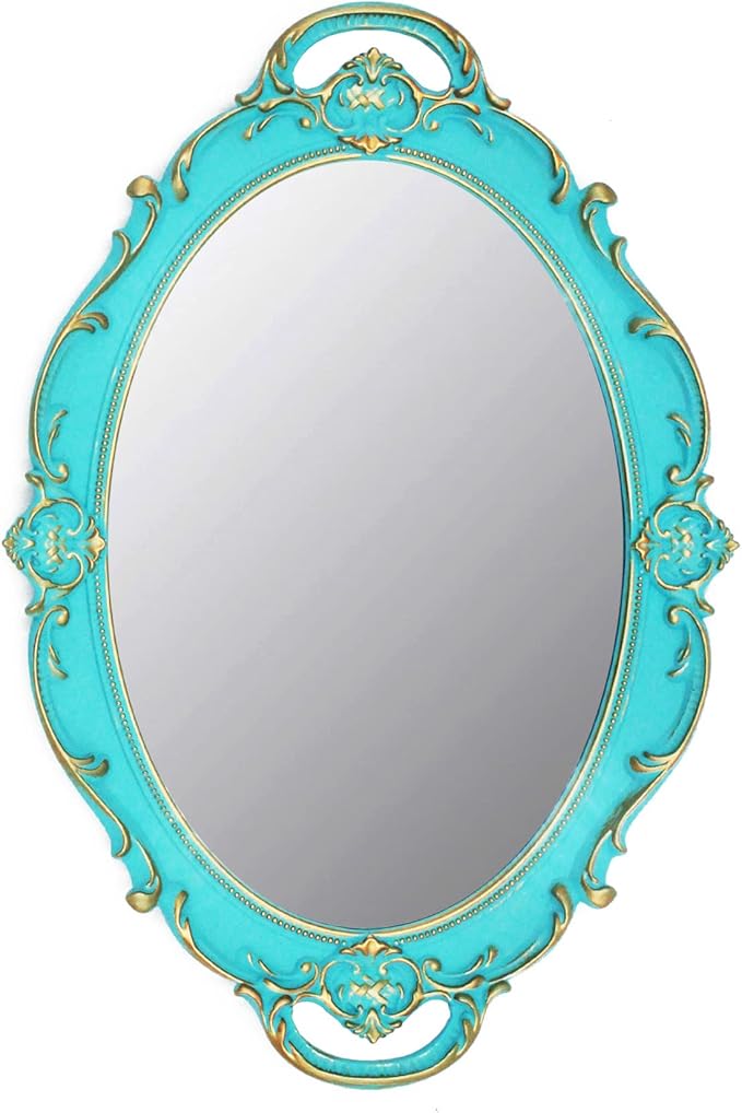 YCHMIR Vintage Small Mirror 14.5 x 10 Inch Oval Blue Wall Mirror