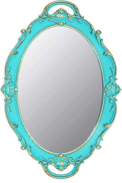 YCHMIR Vintage Small Mirror 14.5 x 10 Inch Oval Blue Wall Mirror