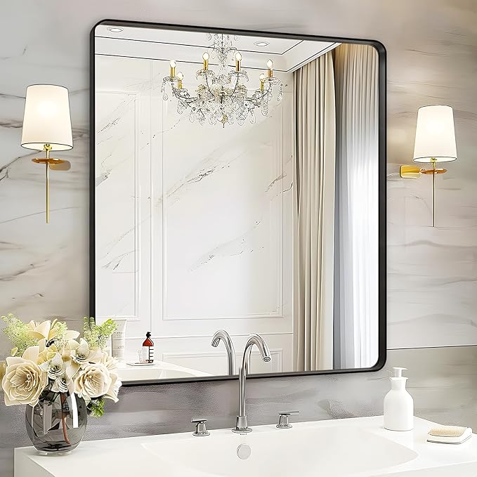 Fabuday Black Bathroom Mirror Wall Mounted- 36x36 Inch Big Framed Mirror for Bathroom Over Sink, Square Brushed Large Vanity Mirror Hanging for Bedroom, Farmhouse, Living Room, Entryway Decor