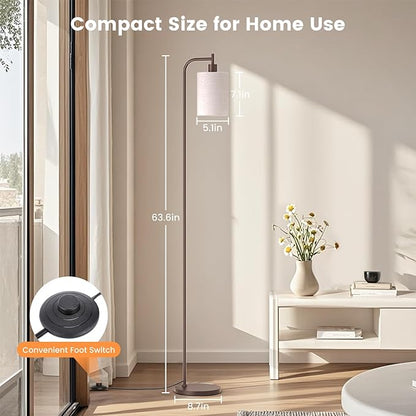 SIBRILLE Floor Lamp with Linen Shade, Dimmable Tall Standing Lamp with Remote Control & 3 Color Temperatures, Modern Floor Lamps for Living Room Bedroom Office Corner, 9W LED Bulb Included