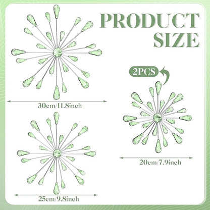 Hicarer 4 Pcs Starburst Wall Decor Bling Wall Art Crystal Teardrop 3D Hanging Rhinestone Radial Metal Artwork Modern Accent Sculptures Decorations for Living Room Home Office Bedroom(Green)