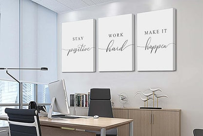 Framed Canvas Wall Art Positive Quotes Painting, Office Wall Art, white Large Poster, Positive Motivational Set of 3 Prints, work hard letters, Inspirational Wall Decor Prints (G-3pcs,24x36inchx3pcs)