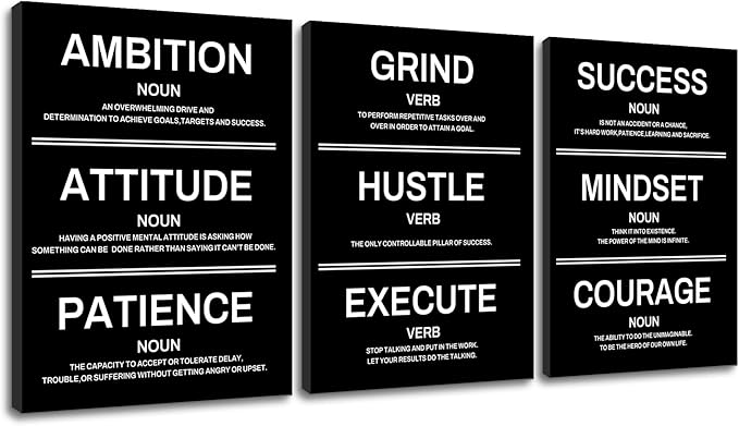 Ambition Hustle Mindset Motivational Canvas Wall Art Inspirational Entrepreneur Quotes Posters Positive Motto Pictures Artwork for Office Living Room Bedroom Home Decor Wooden Framed [36''W X 16''H]