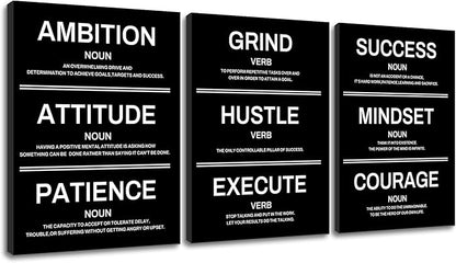 Ambition Hustle Mindset Motivational Canvas Wall Art Inspirational Entrepreneur Quotes Posters Positive Motto Pictures Artwork for Office Living Room Bedroom Home Decor Wooden Framed [36''W X 16''H]