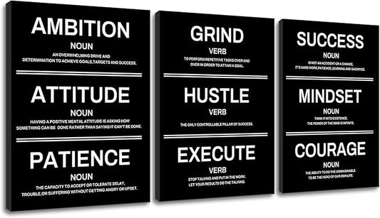 Ambition Hustle Mindset Motivational Canvas Wall Art Inspirational Entrepreneur Quotes Posters Positive Motto Pictures Artwork for Office Living Room Bedroom Home Decor Wooden Framed [36''W X 16''H]