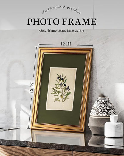 VIYYIEA Vintage Gold Framed Wall Art, Olive Canvas Painting, Vintage Olive Tree Decor for Kitchen, Farmhouse Aesthetic Botanical Pictures, Minimalist Canvas for Bedroom Bathroom Living Room, 12x16inch