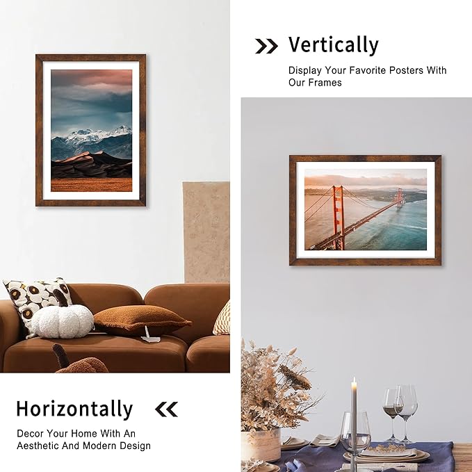 iRahmen 14x20 Picture Frame with 12x18 Mat - Plexiglass Wooden Poster Frame for Photo Wall Gallery Mounting (Dark Brown, Set of 2)