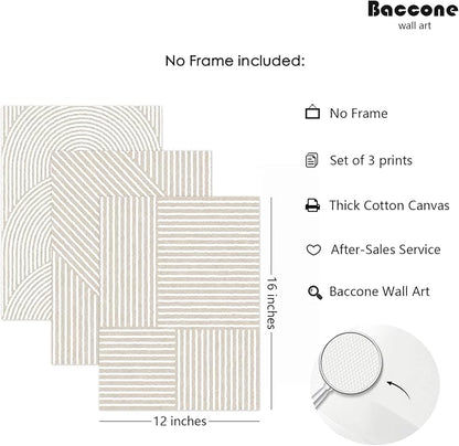 Beige Abstract Wall Art Pictures Set of 3 Boho Modern Canvas Wall Decor Neutral Line Wall Art Minimalist Art Abstract Beige Prints Painting Modern Artwork for Living Room Bedroom 12x16 Inch Unframed