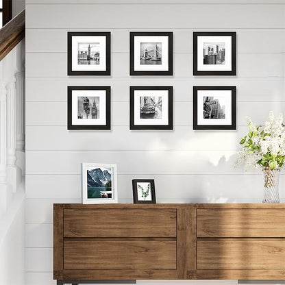 Hongkee 8x8 Picture Frames with Real Glass, Black Wooden Square Photo frame Set of 3, Displays 4x4 Picture With Mat or 8x8 Without Mat, Desktop & Wall Collage Frame set
