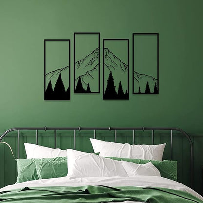 ruelen 4 Pcs Metal Mountain and Forest Wall Decorations Line Drawing Wall Art Minimalist Wall Decor Rustic Nature Home Wall Art Sculpture Office Living Room Bedroom