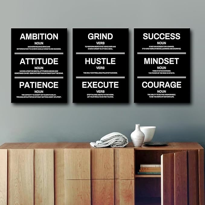 Ambition Hustle Mindset Motivational Canvas Wall Art Inspirational Entrepreneur Quotes Posters Positive Motto Pictures Artwork for Office Living Room Bedroom Home Decor Wooden Framed [36''W X 16''H]