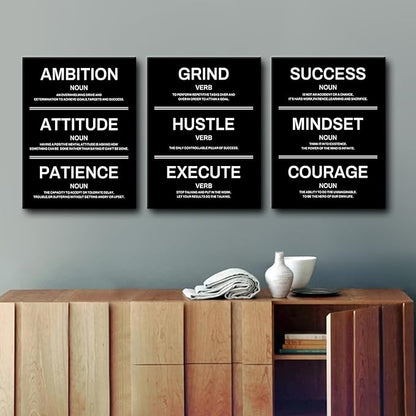 Ambition Hustle Mindset Motivational Canvas Wall Art Inspirational Entrepreneur Quotes Posters Positive Motto Pictures Artwork for Office Living Room Bedroom Home Decor Wooden Framed [36''W X 16''H]