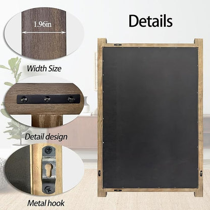 Rustic Wood Bathroom Mirror 36"x24" Farmhouse Wall Hanging Vanity Mirror Decorative Wall Mounted Mirrors for Bedroom Entryway Living Room