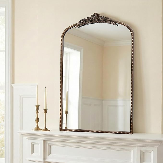 Micasso Traditional Ornate Bronze Mirror: 24"x36" French Baroque Antique Mirror - Decorative Vintage Arched for Wall/Bathroom/Entryway/Hallway/Living Room - Home Decor for Bathroom