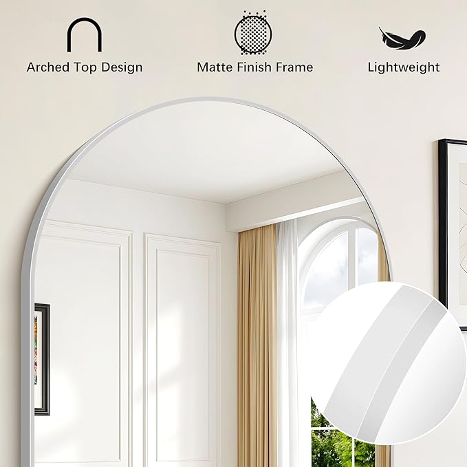FORBATH Arched Bathroom Mirror 16x24 Inch, Silver Bathroom Mirror Wall Mounted Modern Aluminum Alloy Frame Arch Mirror for Bedroom Living Room Entryway, Hanging or Leaning Against Wall