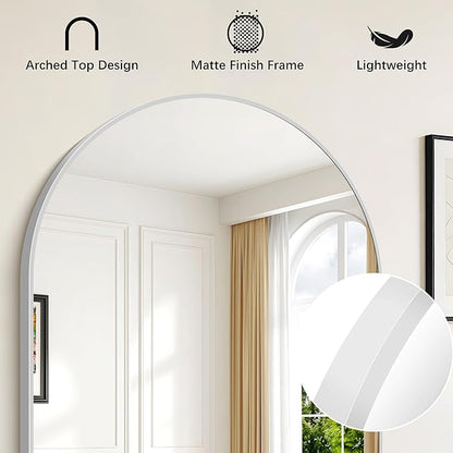 FORBATH Arched Bathroom Mirror 16x24 Inch, Silver Bathroom Mirror Wall Mounted Modern Aluminum Alloy Frame Arch Mirror for Bedroom Living Room Entryway, Hanging or Leaning Against Wall
