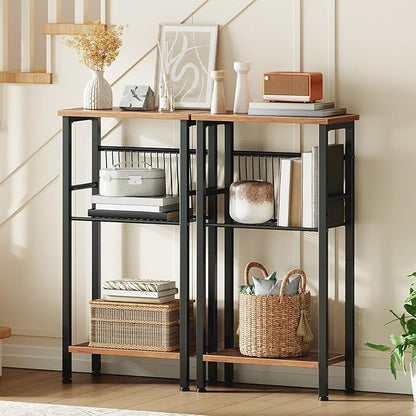 HOOBRO 15.7" Narrow Console Table for Small Space, Set of 2 Entryway Table with Adjustable Shelf, Behind Couch Table, Sofa Table, for Entryway, Hallway, Livingroom, Rustic Brown and Black BF41XGP201