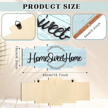 Jetec Home Sweet Home Sign, Rustic Wood Room Wall Decor, Farmhouse Plaque Wall Hanging Wooden Sign for Bedroom, Living Room, Wedding Decor(Blue)
