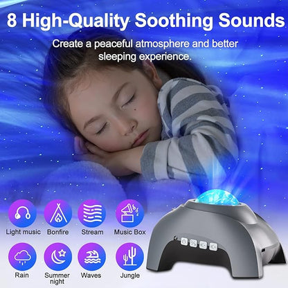 CIMELR Star Projector, Northern Galaxy Aurora Lights Projector with 33 Light Effects Bluetooth Speaker & White Noise, Remote Control Night Light for Bedroom, Room Decor, Gift for Kids Adults (Grey)