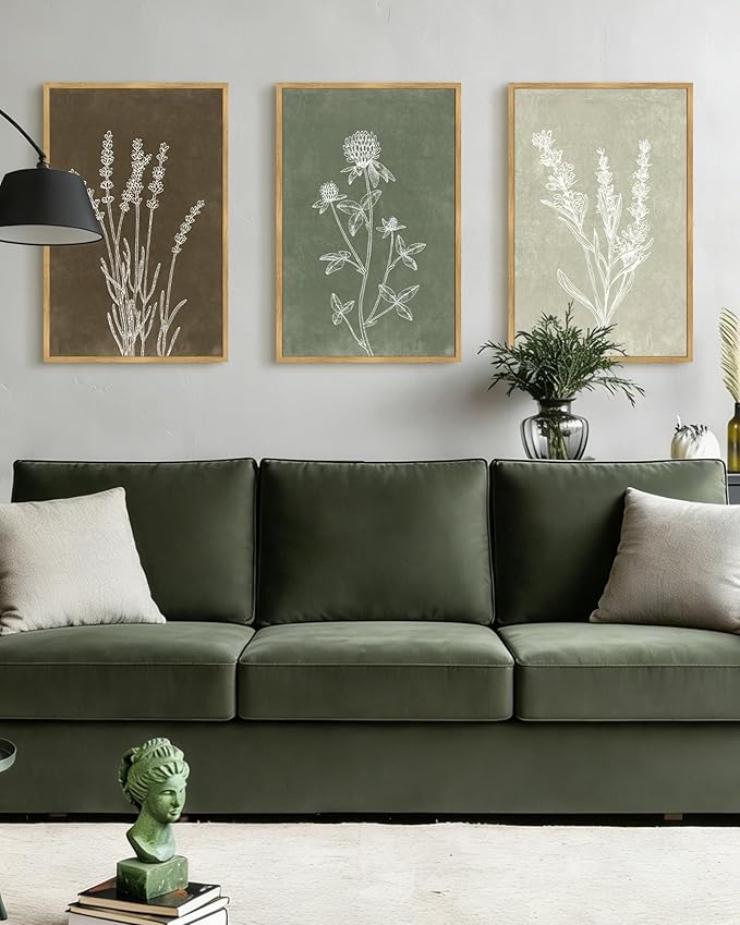 Drsoum Vintage Boho Flower Wall Art Framed Retro Botanical Floral Wall Prints Wildflower Neutral Rustic Bohemain Artwork Bedroom Ready to Hang 16x24in Natural Framed