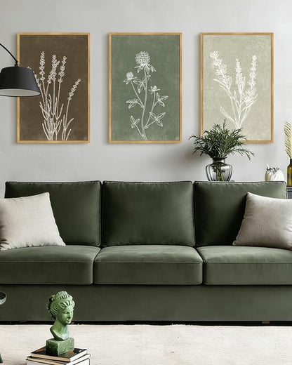 Drsoum Vintage Boho Flower Wall Art Framed Retro Botanical Floral Wall Prints Wildflower Neutral Rustic Bohemain Artwork Bedroom Ready to Hang 16x24in Natural Framed