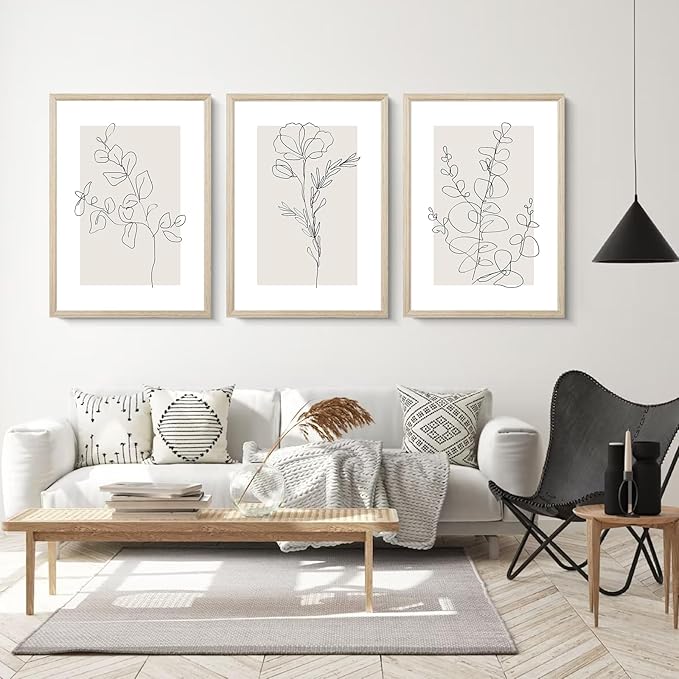 Neutral Botanical Prints Wall Art Flower Minimalist Canvas Wall Decor Vintage Line Wall Art Floral Plant Painting Pictures Beige Boho Artwork Farmhouse Poster for Bedroom 12x16x3 Inch Wood Framed