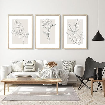 Neutral Botanical Prints Wall Art Flower Minimalist Canvas Wall Decor Vintage Line Wall Art Floral Plant Painting Pictures Beige Boho Artwork Farmhouse Poster for Bedroom 12x16x3 Inch Wood Framed