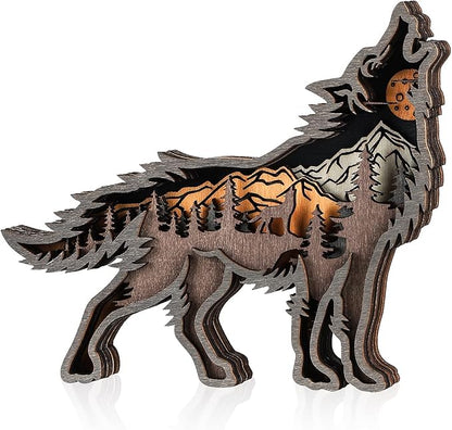 Laozai Wooden Forest Animals Wolf Decor Cabin Rustic Decor Wall Decorations Mountain decor for Bedroom Living Room Table Decorative