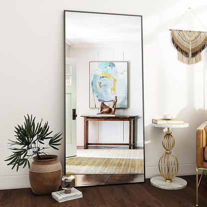VooBang Full Length Mirror, 71" x 26" Floor Mirror with Stand, Aluminum Alloy Frame Full Body Mirror, Standing Hanging or Leaning Against The Wall for Bedroom Living Room, Black