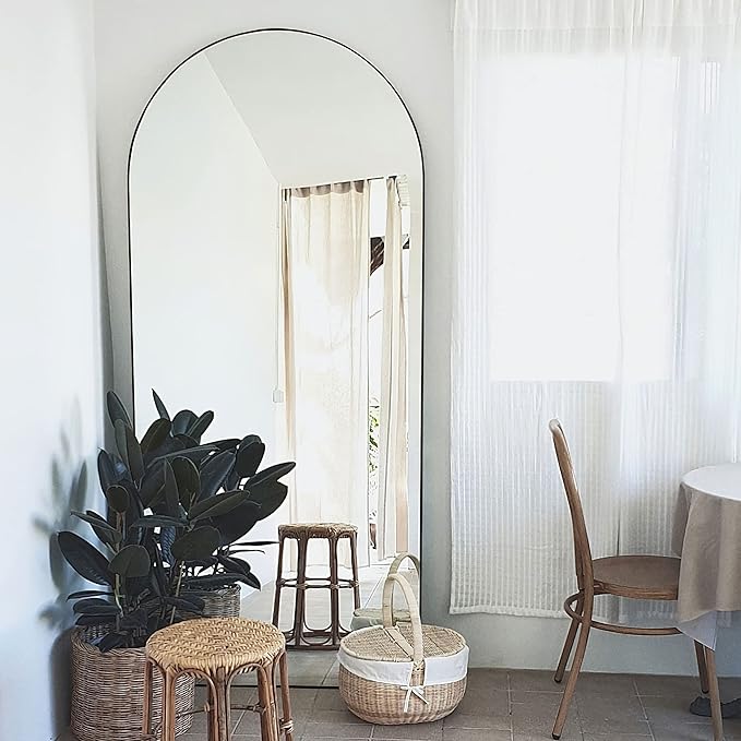 NeuType Arched Full Length Mirror Standing Hanging or Leaning Against Wall, Oversized Large Bedroom Mirror Floor Mirror Dressing Mirror, Aluminum Alloy Thin Frame, Black, 71"x28"