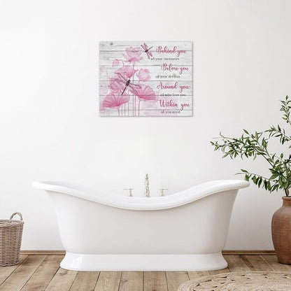 LB Pink Floral Inspirational Wall Art Vintage Farmhouse Flower with Dragonfly Wood Canvas Wall Art Modern Aesthetic Wall Decor for Bedroom Bathroom Living Room Framed Artwork Ready to Hang 16L x 20W